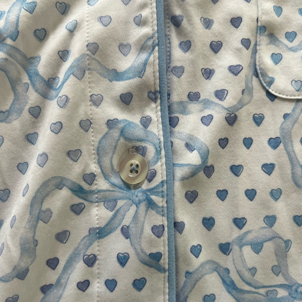 LoveShackFancy x Roller Rabbit Blue Luna Bow Hearts Polo Long Sleeve Pajamas - Picture 8 of 11